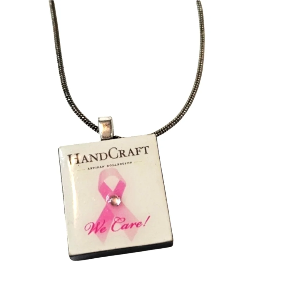 Artisan Breast Cancer Awareness Scrabble Tile Necklace - Picture 3 of 17